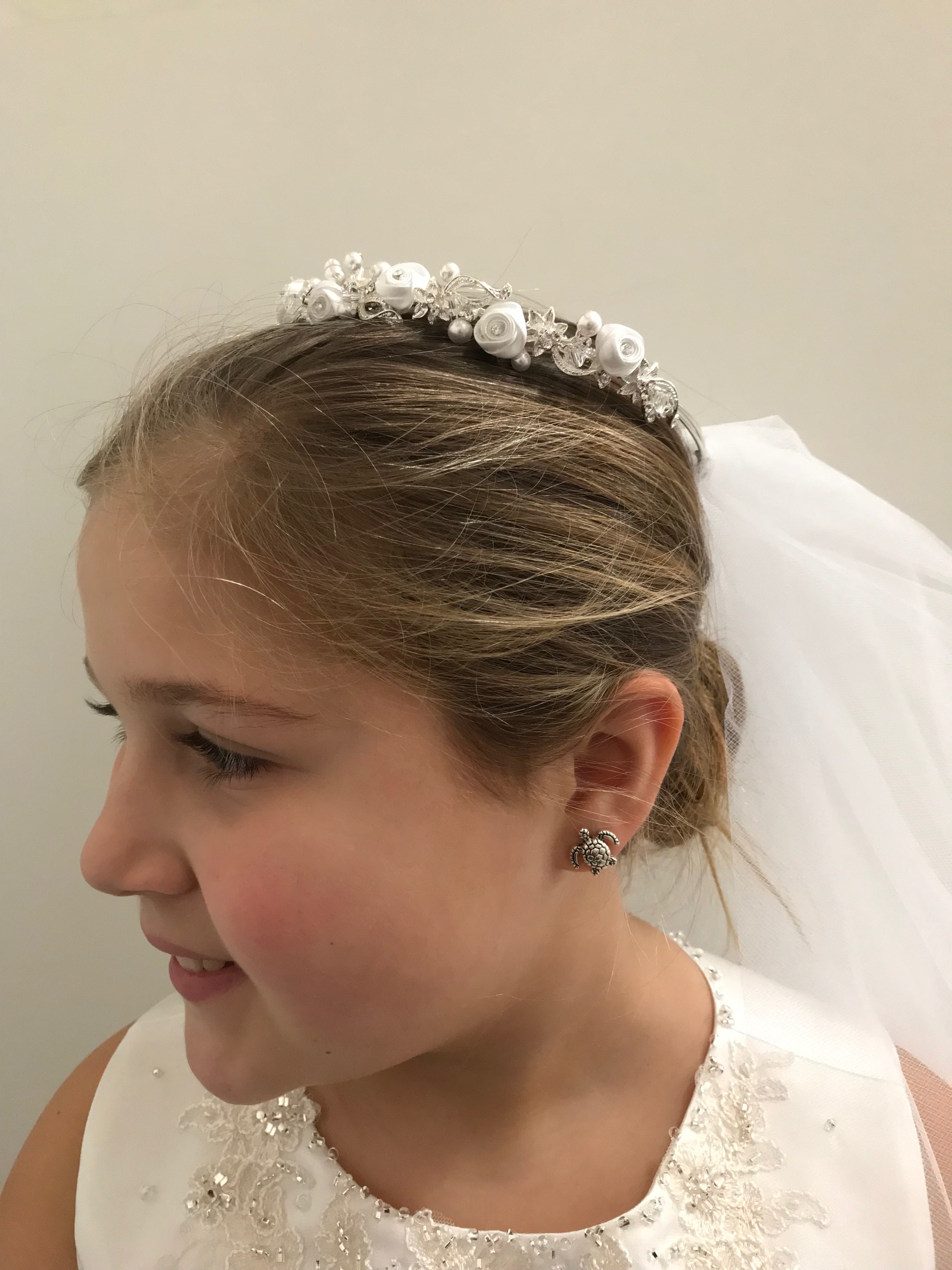 First Communion Crown Veil Style with Roses